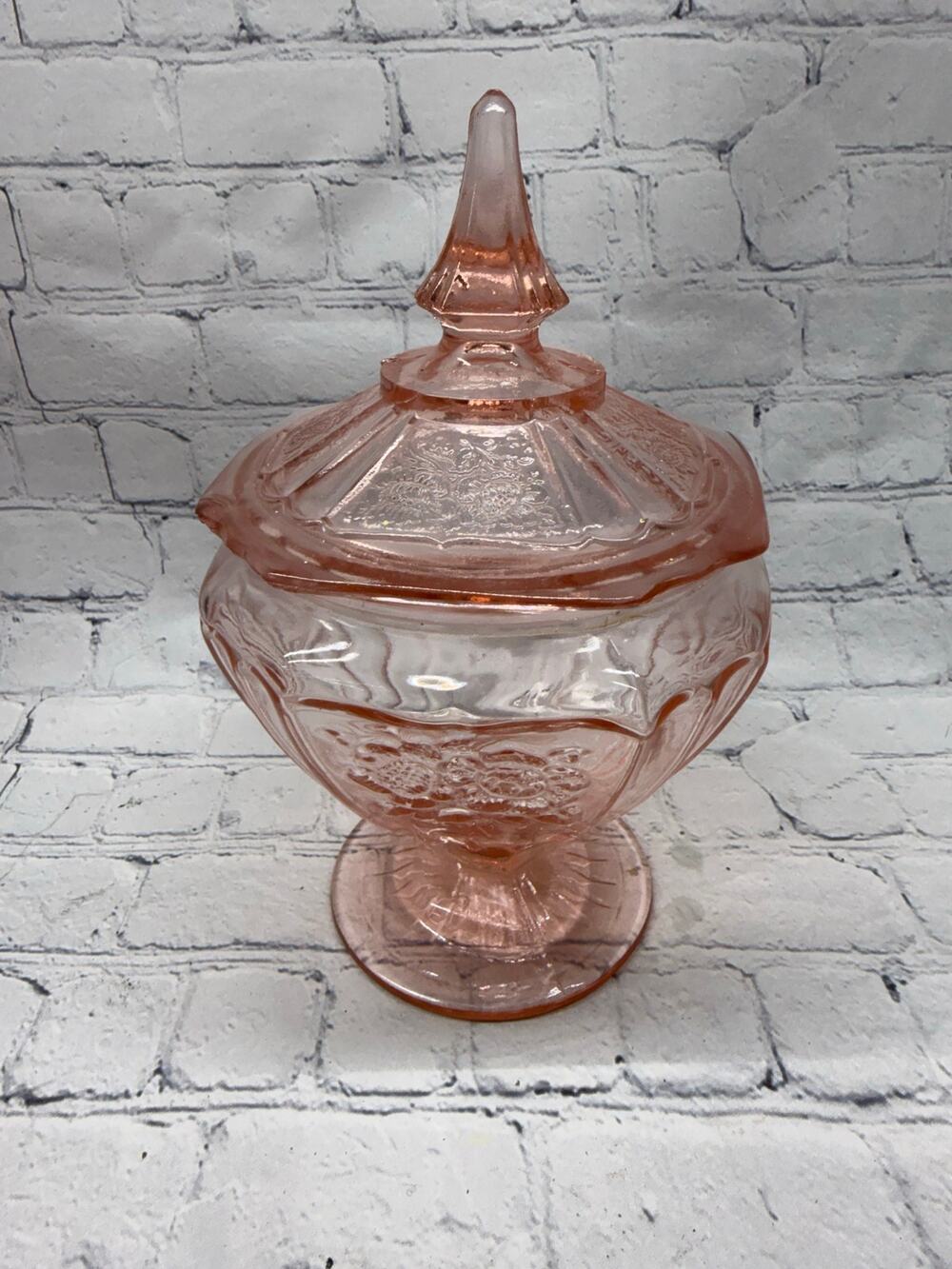 Vintage Anchor Hocking Mayfair "Open Rose" Covered Candy Dish Pink Depression